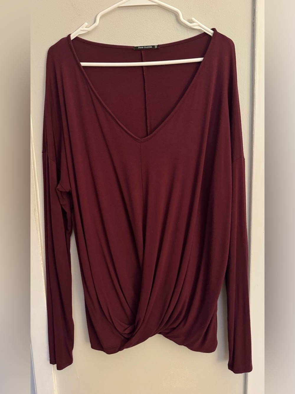 Pink Clover Burgundy Twist Front V Neck Dolman Long Sleeve Top XXL